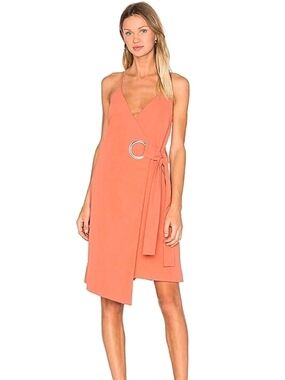 Bloomingdale's Coral Wrap Midi Dress with Side Ring Tie